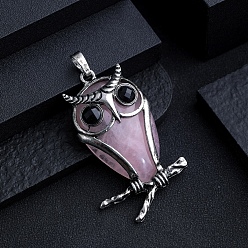 Розовый Кварц Естественно розового кварца большие кулоны, сплав сова драгоценные камни амулеты, античное серебро, 57x30 мм