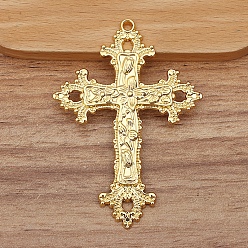 Золотой Большие сплавочные подвески, крест с цветком, золотые, 74x52 мм