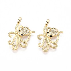 Настоящее золото 16K Латунные микро проложить кубического циркония подвески, кальмар, реальный 16 k позолоченный, 24~24.5x15x4 мм, отверстие : 2x2.5 мм