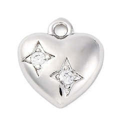 Платина Латунные микро проложить кубического циркония прелести, без кадмия, без никеля и без свинца, сердце, платина, 11.5x10.5x5.5 мм, отверстие : 1.4 мм