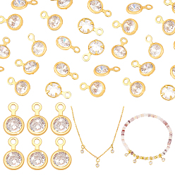 Плоский Круглый Латунные прозрачные кубические циркониевые подвески, золотые, плоско-круглые, 7.5x4.5x2 мм, отверстие : 1 мм, 30 шт