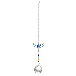 Dragonfly Металлические подвесные украшения в виде животных, Каплевидные и радужные стеклянные ловцы солнца для домашнего украшения на открытом воздухе, стрекоза, 345x65 мм