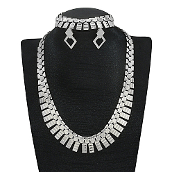 Rhombus Комплекты из цепочек из сплава, серег-гвоздиков и браслетов, платина, ромб, 430мм и 192мм и 27x15мм