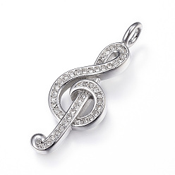 Нержавеющая Сталь Цвет 316 хирургические подвески из нержавеющей стали со стразами, музыкальная нота, цвет нержавеющей стали, 37x14x6 мм, отверстие : 3.5 мм