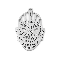 Нержавеющая Сталь Цвет 304 подвески из нержавеющей стали, маска прелести, лазерная резка, анти-тускнение, цвет нержавеющей стали, 27.5x18.5x1.5 мм, отверстие : 1.5 мм