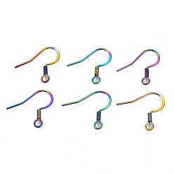 Rainbow Color Ионное покрытие (ip) 304 французские крючки для серег из нержавеющей стали, плоские крючки для серег, провод уха, с бисером и горизонтальной петлей, Радуга цветов, 16.5x17~18 мм, отверстие : 2 мм, 22 датчик, штифты : 0.6 мм