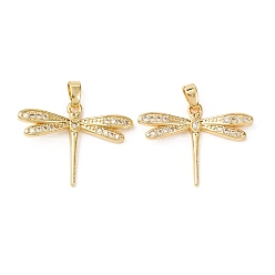 Dragonfly Латунные микро проложить кубического циркония подвески, без кадмия и без свинца, с целью перехода в кольце, реальный 18 k позолоченный, стрекоза, 19x25x4.5 мм, отверстие : 3.5 мм