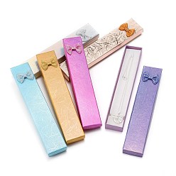 (52) Непрозрачная лаванда Картонные шкатулки для ожерелий, с лентой-бантом снаружи и белой губкой внутри, прямоугольные, разноцветные, 21x4~4.3x2.4 см