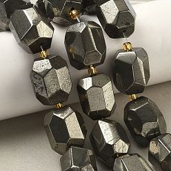 Пирит Нити из бусин из натурального золотого пирита/золотого пирита, граненые бусины, с бисером, 19.5~21x15~17x15~17 мм, отверстие : 1.2~1.4 мм, около 8 шт / нитка, 7.13~7.20'' (18.1~18.3 см)