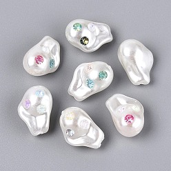 Кремово-белый Бусины из АБС-пластика в стиле барокко, имитирующие жемчуг, самородки, со стразами, кремово-белые, 21~22x15x13 мм, отверстие : 1.8~2 мм