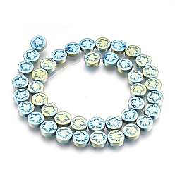 Зеленое Покрытие Осенняя тема немагнитных бусин из синтетического гематита, плоско-круглые с кленовым листом, зеленый покрытием, 9.5~10.5x4 мм, отверстие : 1 мм, около 41 шт / нитка, 15.9 дюйм (40.5 см)