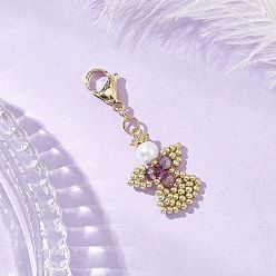 Темная Орхидея Подвеска в виде ангела из стеклянного жемчуга и стеклянных бусин, с 304 из нержавеющей стали Lobster Claw застежками, темные орхидеи, 47 мм