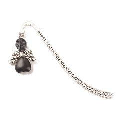 Black Skull with Wing Dyed Synthetic Turquoise Bookmarks, Tibetan Style Alloy Bookmarks, Black, 84mm, Skull: 29x20x9.5mm
