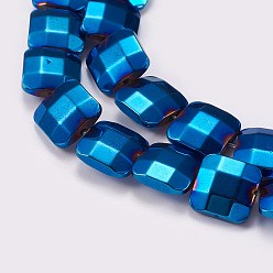 Blue Plated Electroplated Non-magnetic Synthetic Hematite Beads Strands, Faceted, Square, Blue Plated, 10x10x4mm, Hole: 1mm, about 40pcs/strand, 15.9 inch(40.5cm)