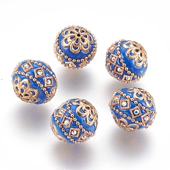 Dodger Blue Handmade Indonesia Beads, with Metal Findings, Round, Light Gold, Dodger Blue, 19.5x19mm, Hole: 1mm