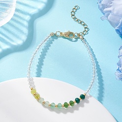 Зеленый Браслеты из окрашенного натурального малайзийского нефрита и стеклянных бусин для женщин, рондель, градиент цвета, зелёные, 7.13 дюйм (18.1 см)