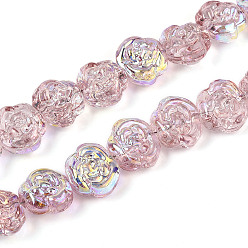 Розово-Коричневый Гальванические стеклянные бусины, роза, с полным покрытием цвета радуги, розово-коричневый, 12.5~13x14.1x9.5~9.8 мм, отверстие : 1 мм, около 49~51 шт / нитка, 22.83~23.62'' (58~60 см)
