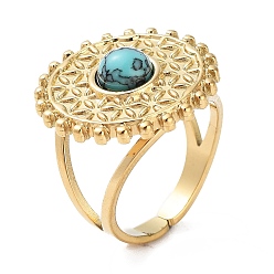 Синтетическая Бирюза Ионное покрытие (ip) 304 кольцо из нержавеющей стали, регулируемые синтетические бирюзовые кольца, солнце, 20 мм, внутренний диаметр: регулируемый
