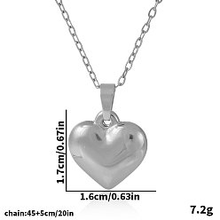 Серебро Элегантные 304 ожерелья с подвеской в форме сердца из нержавеющей стали для женщин, серебряные, 17.72 дюйм (45 см)