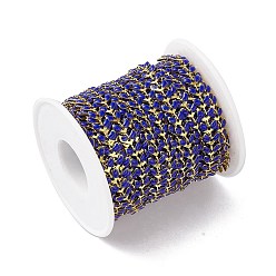Blue Vacuum Plating 304 Stainless Steel Cobs Chains, with Enamel, Soldered, with Spool, Golden, Blue, 7x6x1mm