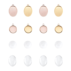 (52) Непрозрачная лаванда Поделки кулон решений, с вакуумным покрытием PVD 304 подвесные кабошоны из нержавеющей стали и прозрачные стеклянные кабошоны, овальные и круглые плоские, разноцветные, 68 шт / коробка