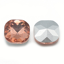 Dark Salmon Pointed Back Glass Rhinestone Cabochons, Faceted, Back Plated, Square, Dark Salmon, 10x10x4.5mm