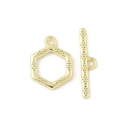 Золотой Застежка тоггл из сплава, без кадмия и без свинца, стойки покрытие, шестиугольник, золотые, шестиугольник: 16x12x2 мм, отверстие : 1.6 мм, бар: 4.5x20.5x1.5 mm, отверстие : 1.6 мм