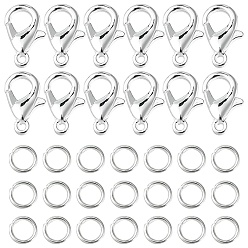 Серебро 50 застежки-клешни из цинкового сплава, застежки на спусковой крючок, с 150 железными открытыми прыжковыми кольцами, серебряные, 12x6 мм, отверстие : 1.2 мм