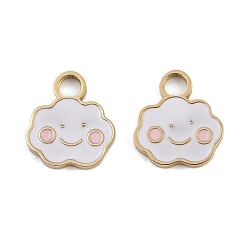 Белый 304 подвески из нержавеющей стали, с эмалью, ионное покрытие (ip), облачное очарование, реальный 18 k позолоченный, белые, 11.5x10x1.5 мм, отверстие : 2.3 мм