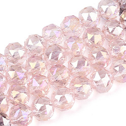 Розовый Нити из прозрачных круглых бусин с цветным покрытием ab, граненые, туманная роза, 7.5~8.5x7~7.5 мм, отверстие : 1.2~1.6 мм, около 25~26 шт / нитка, 6.89~7.48'' (17.5~19 см)