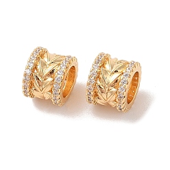 Золотой Латунь микропаве прозрачный кубический цирконий европейский бисер, бусины с большим отверстием, без никеля , столбец с листа, золотые, 10x8 мм, отверстие : 6 мм