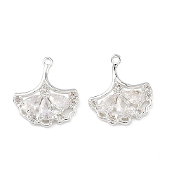 Посеребрённый Латунные микропаве прозрачные подвески с фианитом, лист прелести, 925 серебро покрытием, 15x14x3.5 мм, отверстие : 1 мм