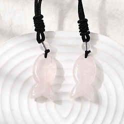Розовый Кварц Подвеска в виде рыбы из натурального розового кварца, ожерелье из черного нейлонового шнура, 28.35 дюйм (72 см)
