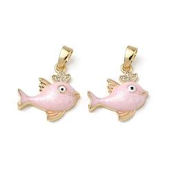 Pink Латунные микро проложить кубического циркония подвески, с эмалью, очарование рыбы, реальный 18 k позолоченный, розовые, 16x16.5x4.3 мм, отверстие : 4x2.5 мм