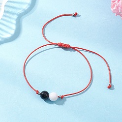 Смешанные камни Бусины из натурального безглазого обсидиана и малайзийского нефрита с плетеными корейскими вощеными полиэстеровыми шнурами, внутренний диаметр: 2-1/4~3-3/4 дюйм (5.7~9.5 см)