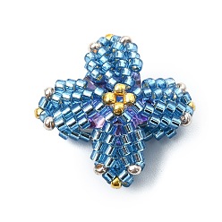 Стально-синий Подвески из стеклянного бисера тетраптера, с золотым кольцом для прыжков, стальной синий, 26x25.5x10 мм, отверстие : 3.5 мм