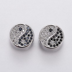 Platinum Brass Micro Pave Cubic Zirconia European Beads, Large Hole Beads, Eight Diagrams, Clear & Black, Platinum, 11x7mm, Hole: 4mm