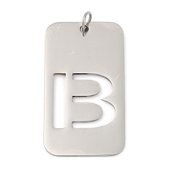 Letter B 304 подвески из нержавеющей стали, с целью перехода в кольце, прямоугольник с полой буквой-подвеской, анти-тускнение, лазерная резка, В письме, 49.5x28x1.5 мм, отверстие : 6.5 мм