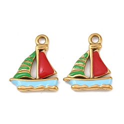 Красный 304 нержавеющей стальной эмали подвески, лодка, реальный 18 k позолоченный, ионное покрытие (ip), красные, 20x16x3 мм, отверстие : 2 мм