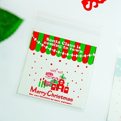 Colorful Self-Adhesive OPP Cellophane Bag, Christmas Theme, Bakeware Accessoires, for Mini Cake, Cupcake, Cookie Packing, Square with Word, Colorful, 100x100mm, Unilateral Thickness: 0.127mm, about 100pcs/bag