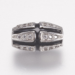 Платина Латунные микро проложить кубического циркония бусы, с черной эмалью, овальные, платина, 11.5x6.5 мм, отверстие : 1.5 мм