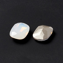 White Opal Opal Style K9 Glass Rhinestone Cabochons, Pointed Back & Back Plated, Octagon Rectangle, White Opal, 14x10x5mm