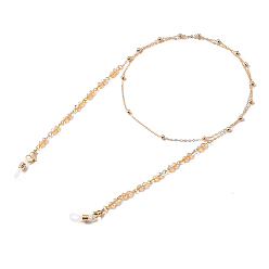 Verge D'or Chaînes de lunettes, tour de cou pour lunettes, avec des chaînes de câble en laiton, perles de verre toupie, 304 fermoirs à pince de homard en acier inoxydable et extrémités en caoutchouc, or, verge d'or, 31.89 pouce (81 cm)