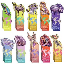 Mixed Color 20 Sheets Cartoon Paper Bookmark, Endangered Animals Bookmarks for Booklover, Rectangle, Mixed Color, 130~170x54~73x0.4mm