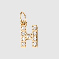Letter H Подвески из нержавеющей стали с фианитами и переходными кольцами, реальный 14 k позолоченный, долговечный, Письмо ч, 8 мм