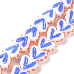 Белый Сердце ручной работы лэмпворк бусы нити, белые, 14~14.5x16.5~17x6.5~7 мм, отверстие : 1.5 мм, около 30 шт / нитка, 14.96~15.16 дюйм (38~38.5 см)