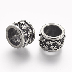 Античное Серебро 304 из нержавеющей стали бусы, Столбец с черепом, бусины с большим отверстием, античное серебро, 13x8.5 мм, отверстие : 8.5 мм