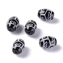 Lotus Pattern Тибетского стиля бусы дзи, природных бисера агат, окрашенная и подогревом, овальные, узор лотоса, 13.5x10 мм, отверстие : 1.2 мм