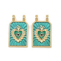 Бирюза Латунь эмаль подвески, прямоугольник со священным сердцем, реальный 18 k позолоченный, без кадмия и без свинца, стойки покрытие, долговечный, бирюзовые, 29x17x6 мм, отверстие : 2.8 мм