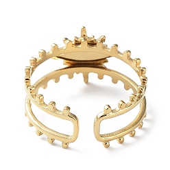 Настоящее золото 14K 304 компоненты открытого кольца манжеты из нержавеющей стали, настройки кольца чашки безеля, солнце с круглым подносом, реальный 14 k позолоченный, внутренний диаметр: 17 мм, лоток : 4.5 мм